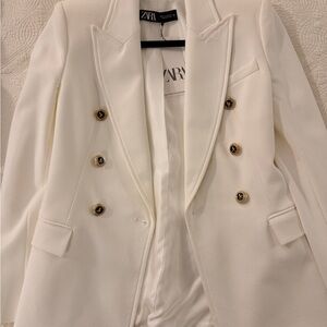 Zara Women's Cream Double-Breasted Blazer